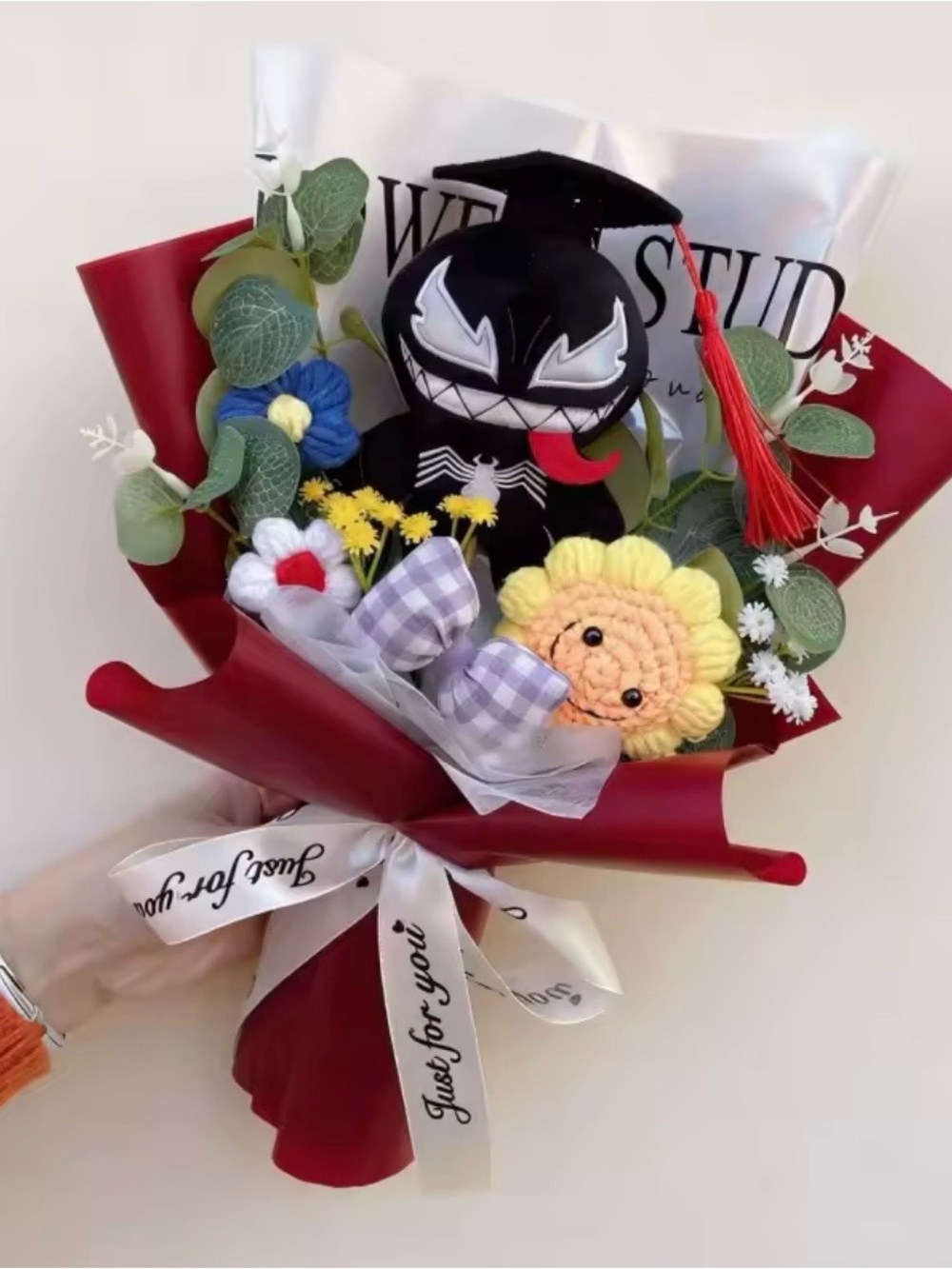 Marvel Black and Red Venom Plush graduation Bouquet Gift